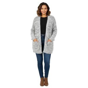 Peyton Primrose Women's Gray/White Soft Fuzzy Eyelash Cardigan Plus Size 2X, NWT